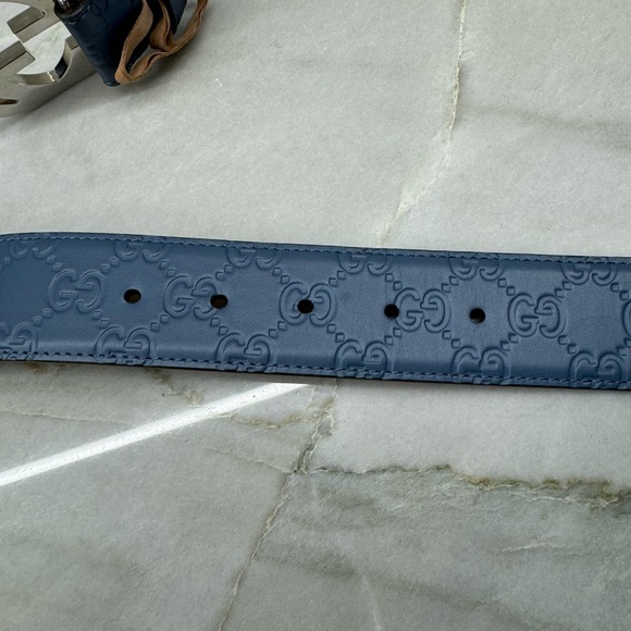 Gucci Guccissima Belt in Blue with Silver GG Buckle size 85 - Picture 6 of 6
